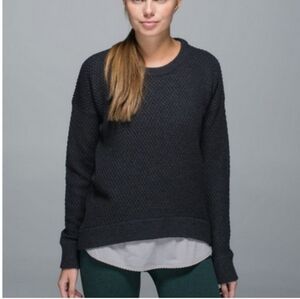 Lululemon WomenYogi heathered Knit waffle 100%merino wool Sweater sz 12